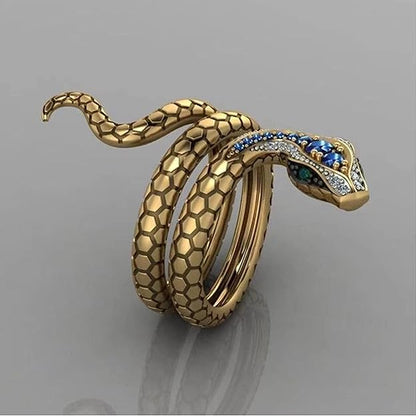 Antique Gold Snake Ring with Green Eyes for Men and Women