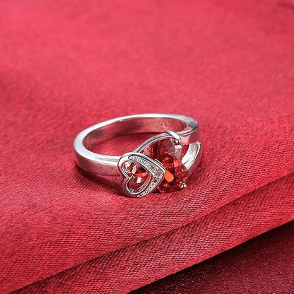 Rhodium-Polished Silver Ring with Red Crystal for Men and Women