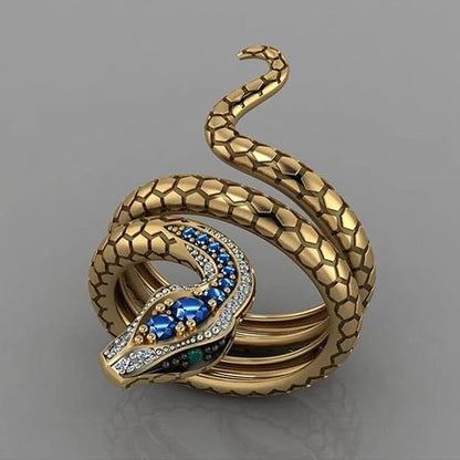 Antique Gold Snake Ring with Green Eyes for Men and Women