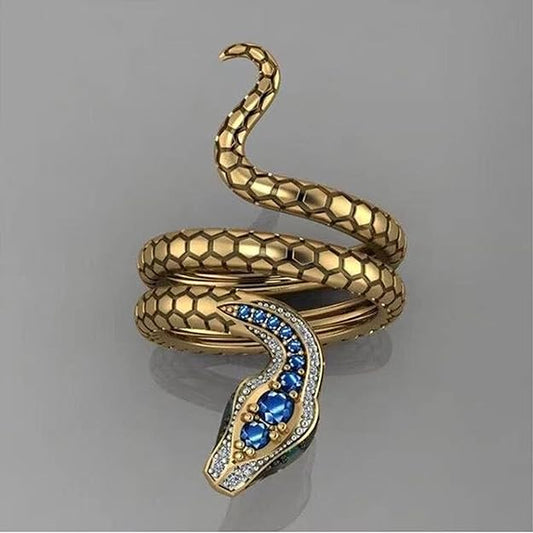 Antique Gold Snake Ring with Green Eyes for Men and Women