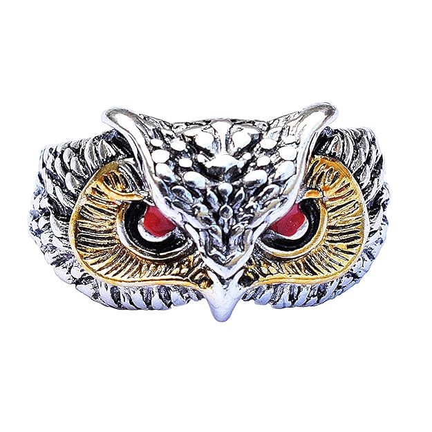 Silver-Polished Owl Face Adjustable Ring for Men and Women