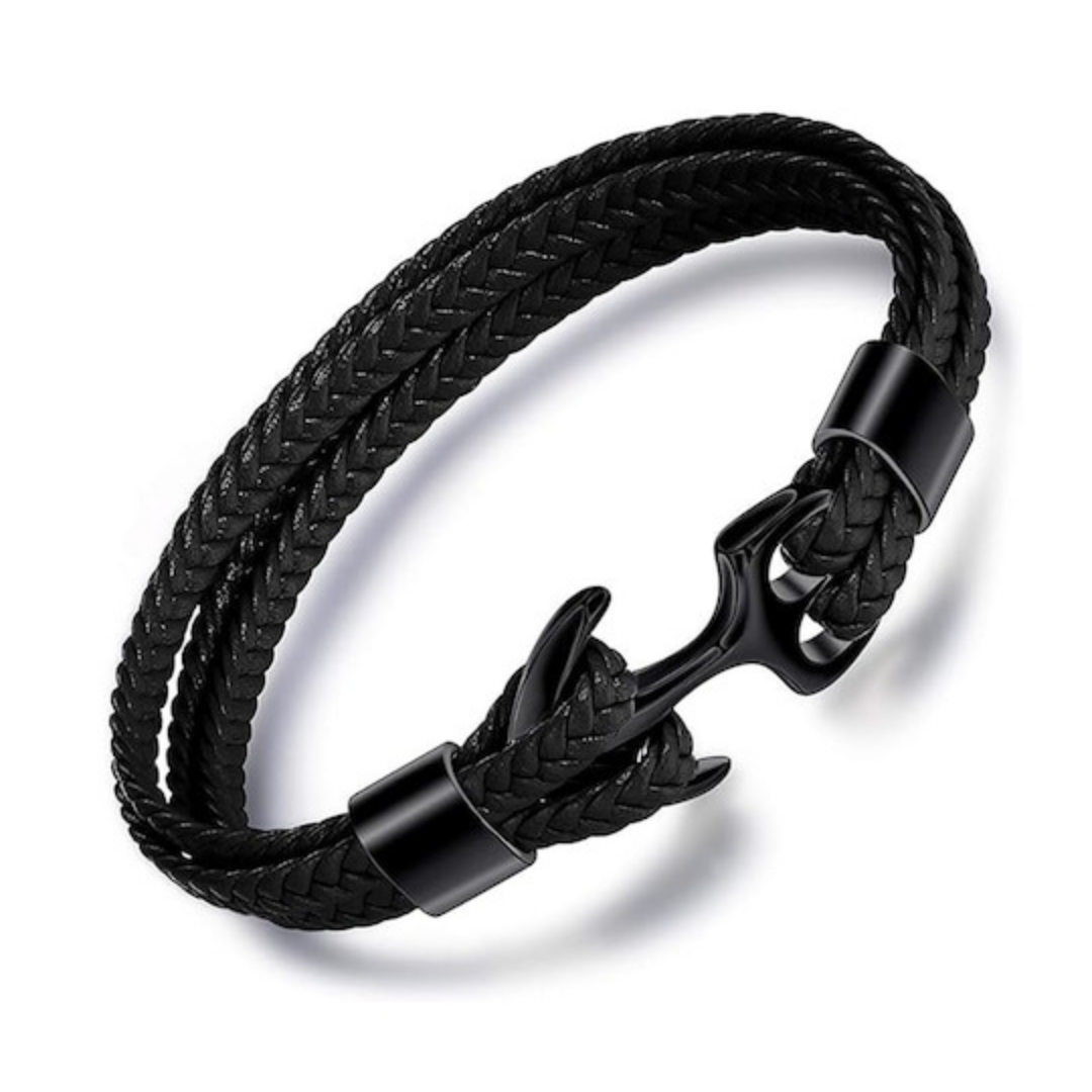 Black Quad-Layered Anchor Bracelet For Men