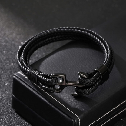 Black Quad-Layered Anchor Bracelet For Men