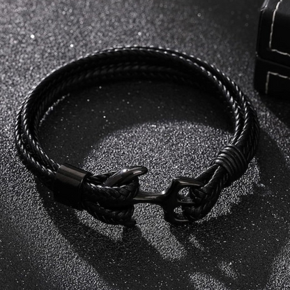 Black Quad-Layered Anchor Bracelet For Men