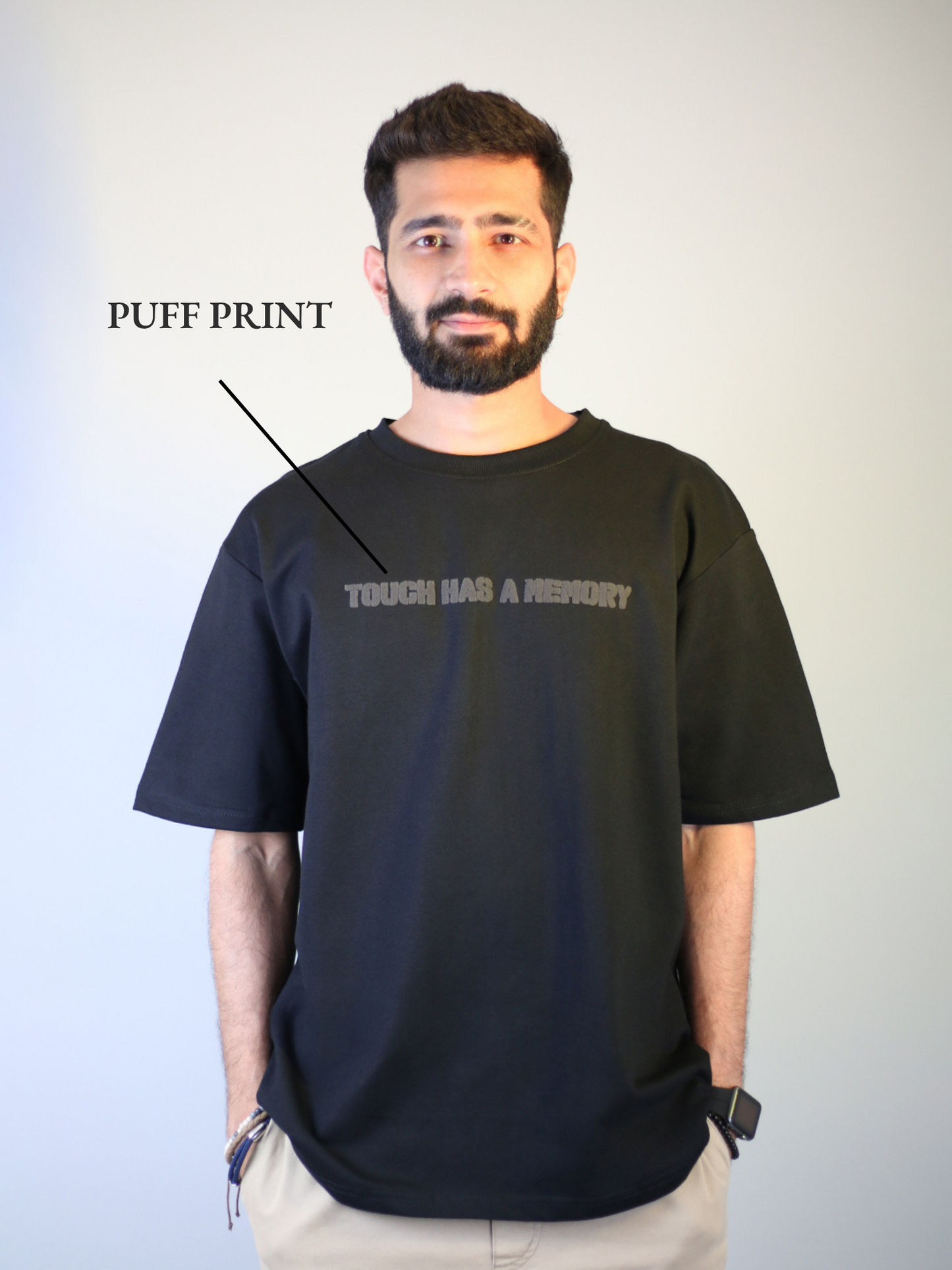 Touch Has A Memory Puff Printed Black Unisex Oversized T-Shirt