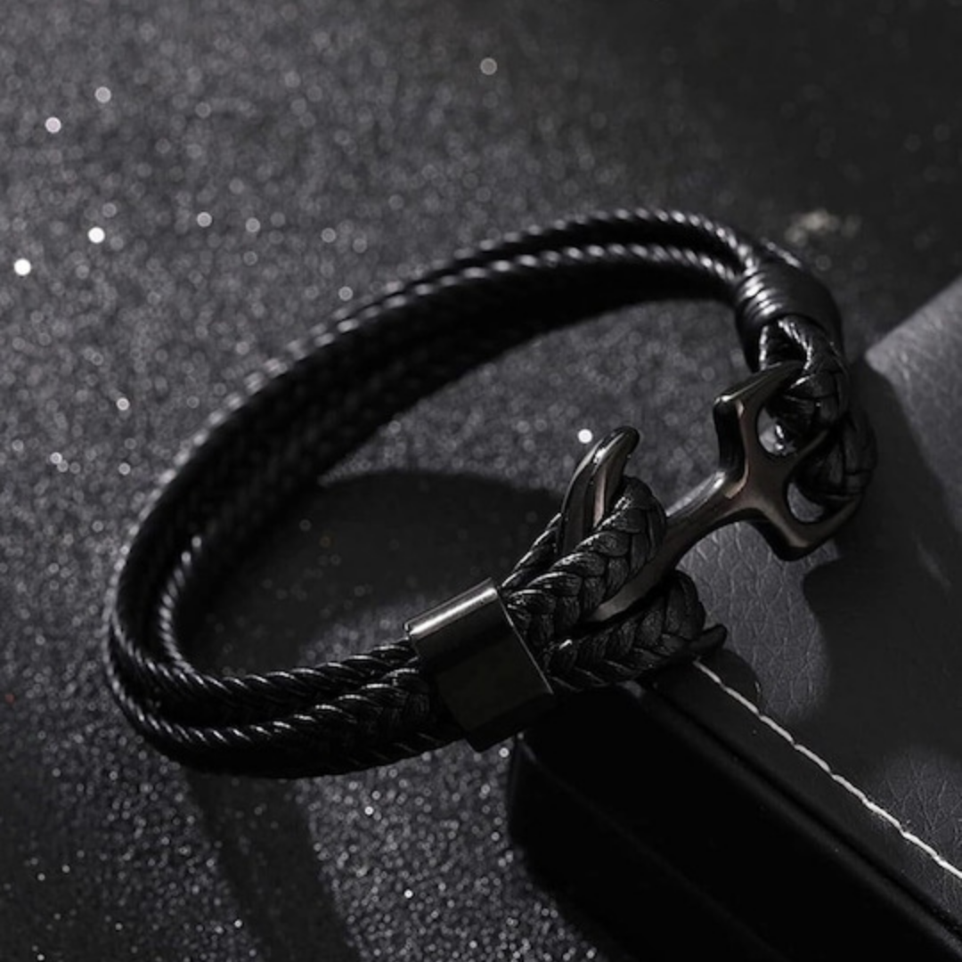 Black Quad-Layered Anchor Bracelet For Men