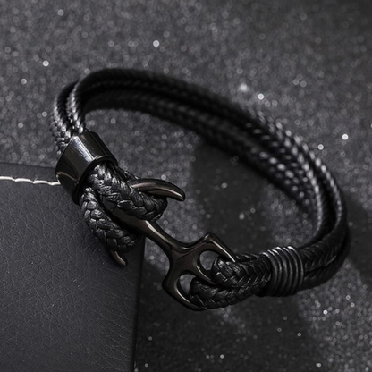 Black Quad-Layered Anchor Bracelet For Men