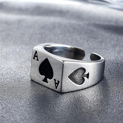 Poker Design Adjustable Silver Ring for Men and Women