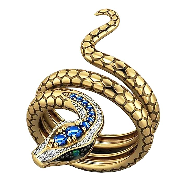 Antique Gold Snake Ring with Green Eyes for Men and Women