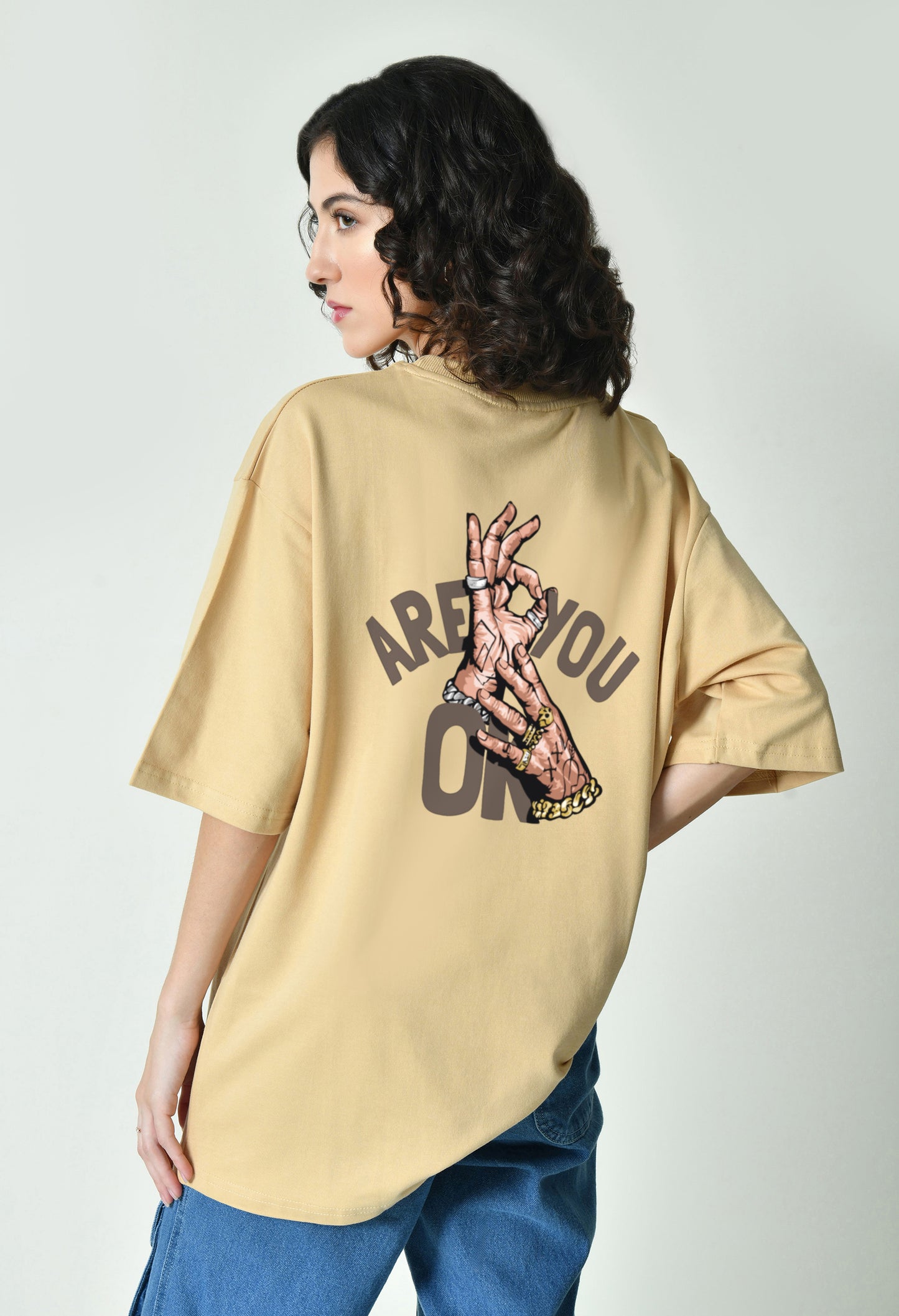 Are You Okay Beige Women Oversized T-Shirt