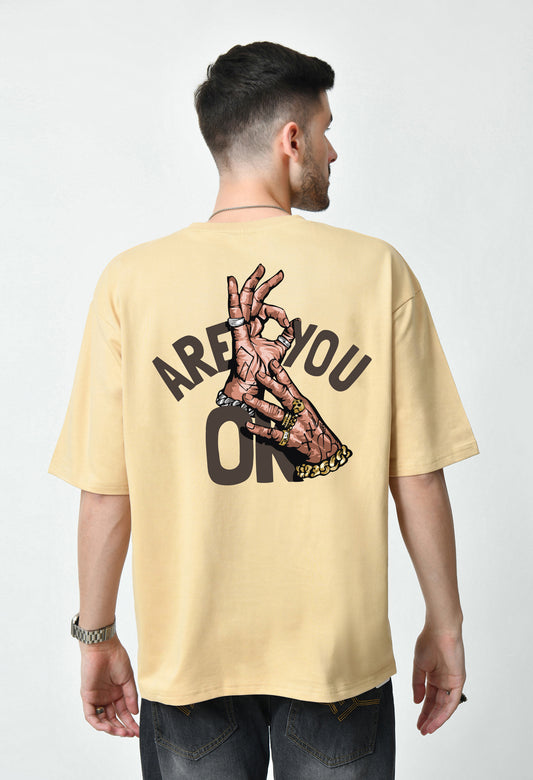 Are You Okay Beige Men's Oversized T-Shirt