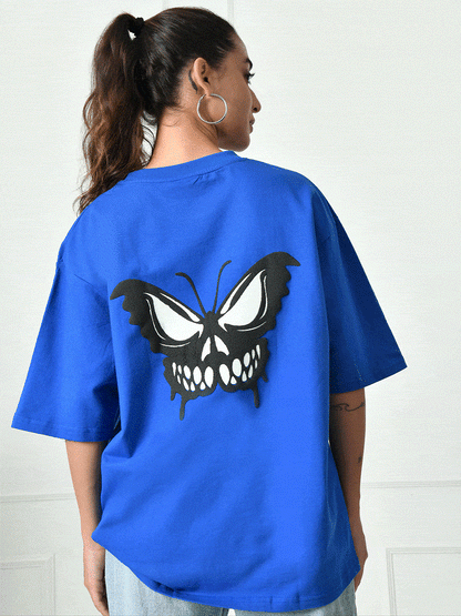 Devil Butterfly Glow In Dark & Puff Blue Unisex Oversized T-Shirt