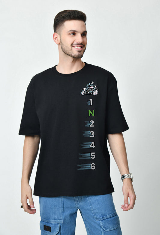 Change The Gears Black Men's Oversized T-Shirt