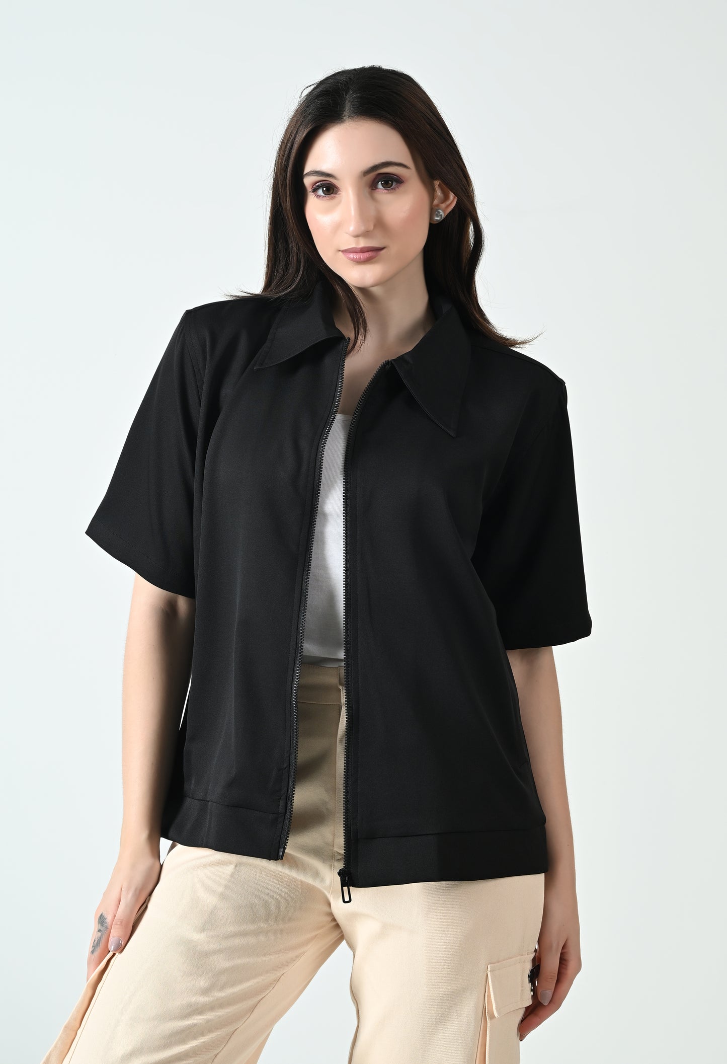 Midnight Black Women's Oversized Half Sleeve Jacket