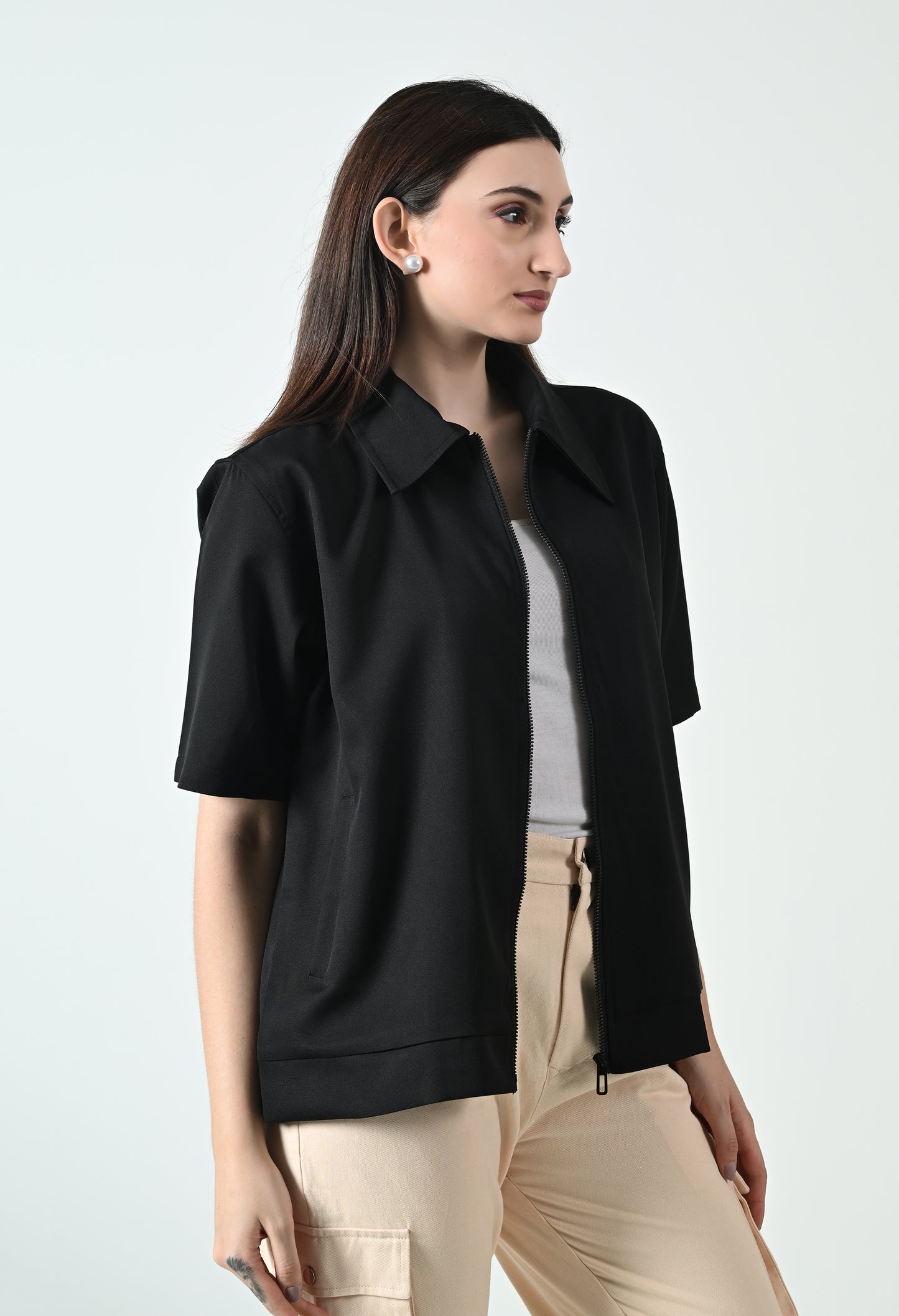 Midnight Black Women's Oversized Half Sleeve Jacket