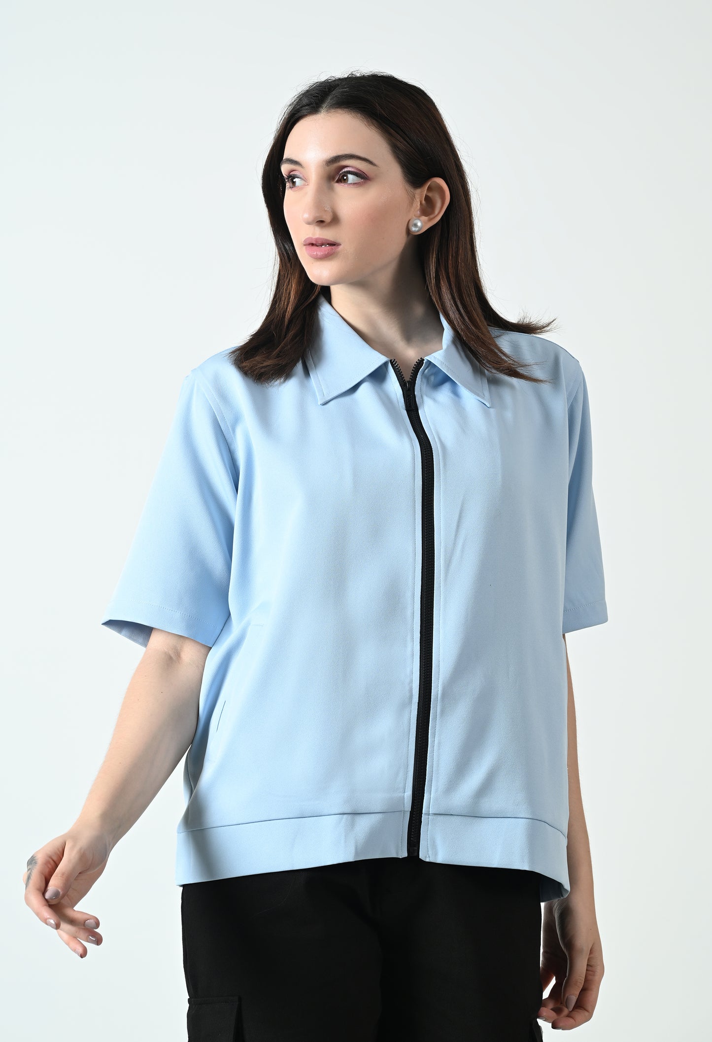 Baby Blue Women's Oversized Half Sleeve Jacket