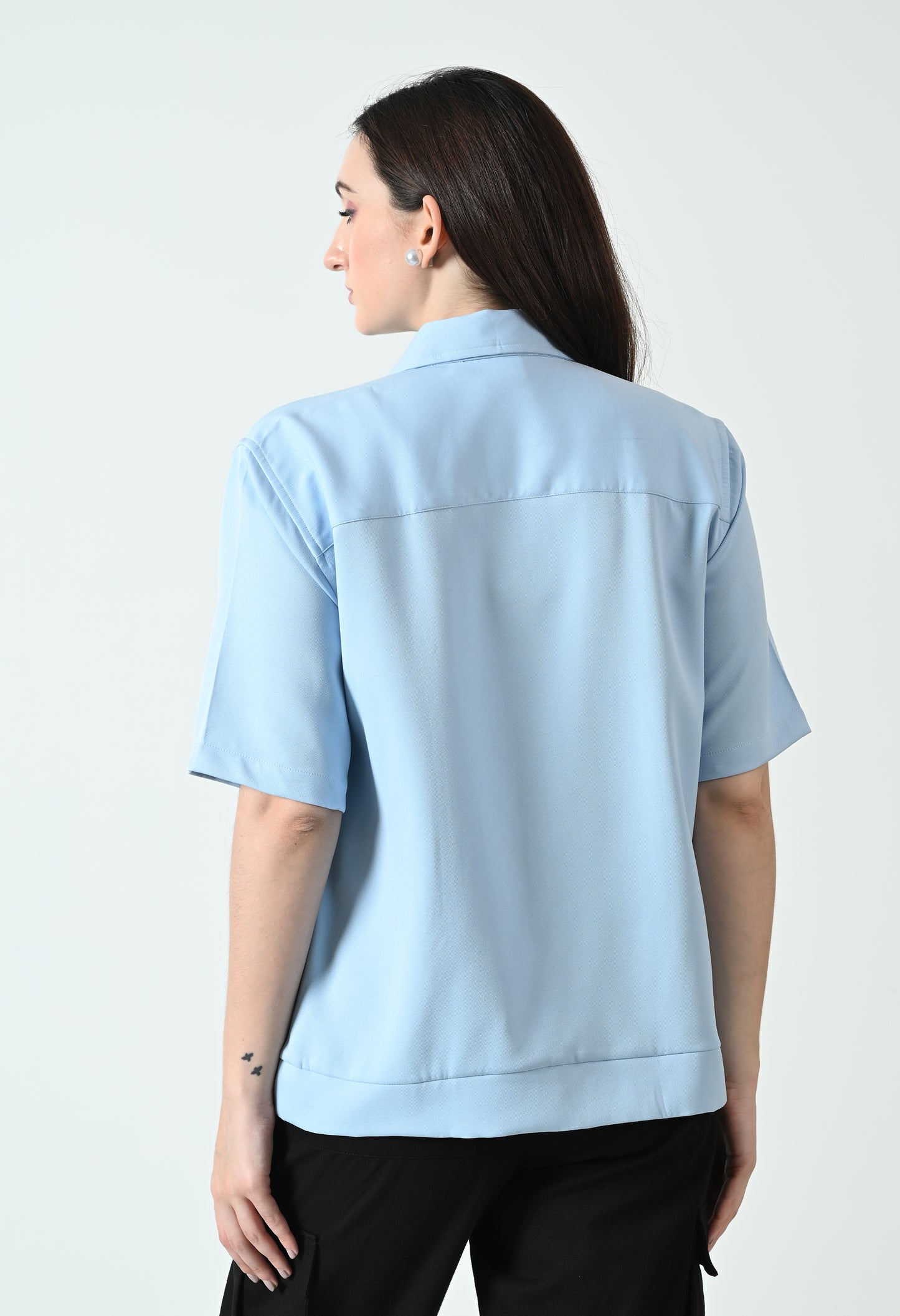 Baby Blue Women's Oversized Half Sleeve Jacket