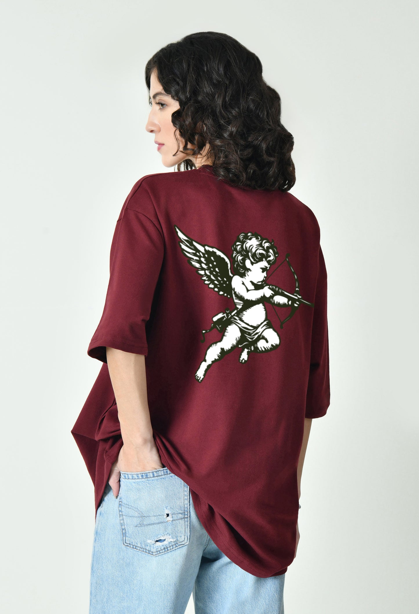 Cupid Romance Burgundy Women's Oversized T-Shirt