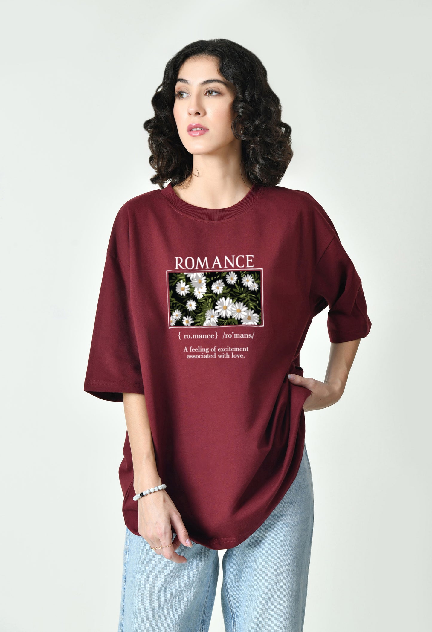 Cupid Romance Burgundy Women Oversized T-Shirt