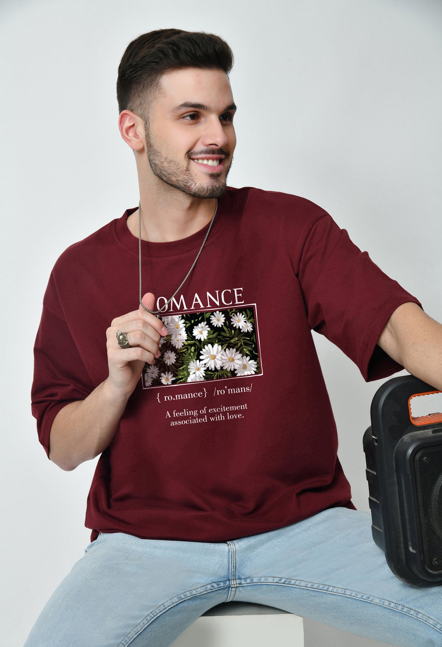 Cupid Romance Burgundy Men's Oversized T-Shirt