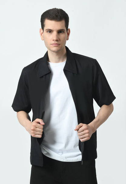Midnight Black Unisex Oversized Half Sleeve Jacket