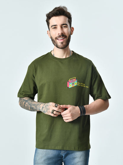 Out Of Loop Puff Printed Olive Unisex Oversized T-Shirt