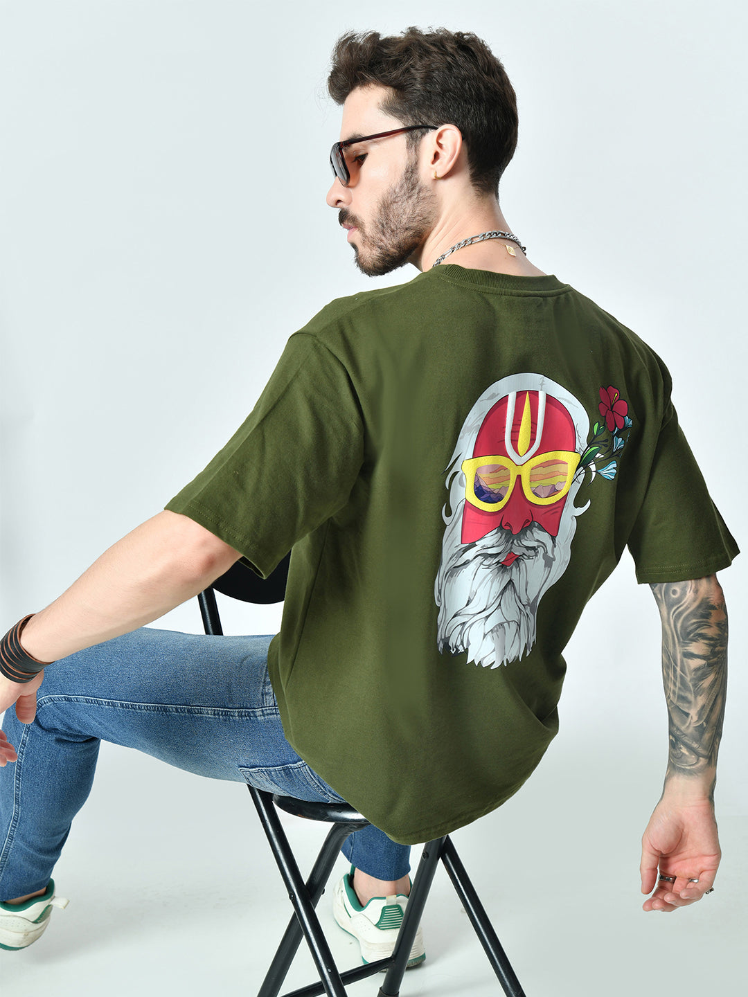 Out Of Loop Puff Printed Olive Unisex Oversized T-Shirt