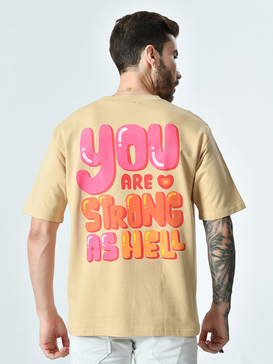 Strong As Hell Beige Unisex Oversized T-Shirt
