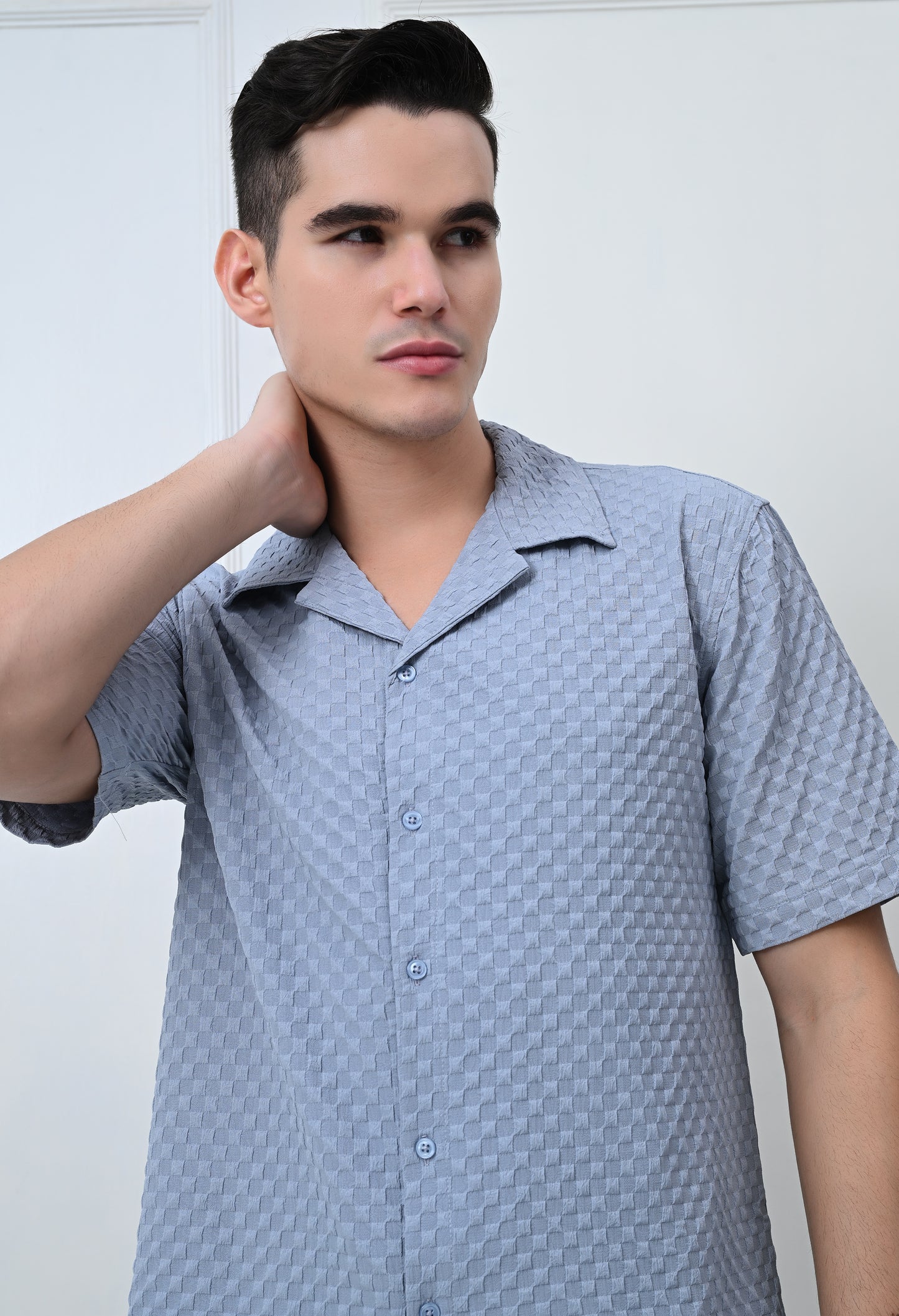 Men's Grey Pattern Regular Fit Half Sleeve Shirt