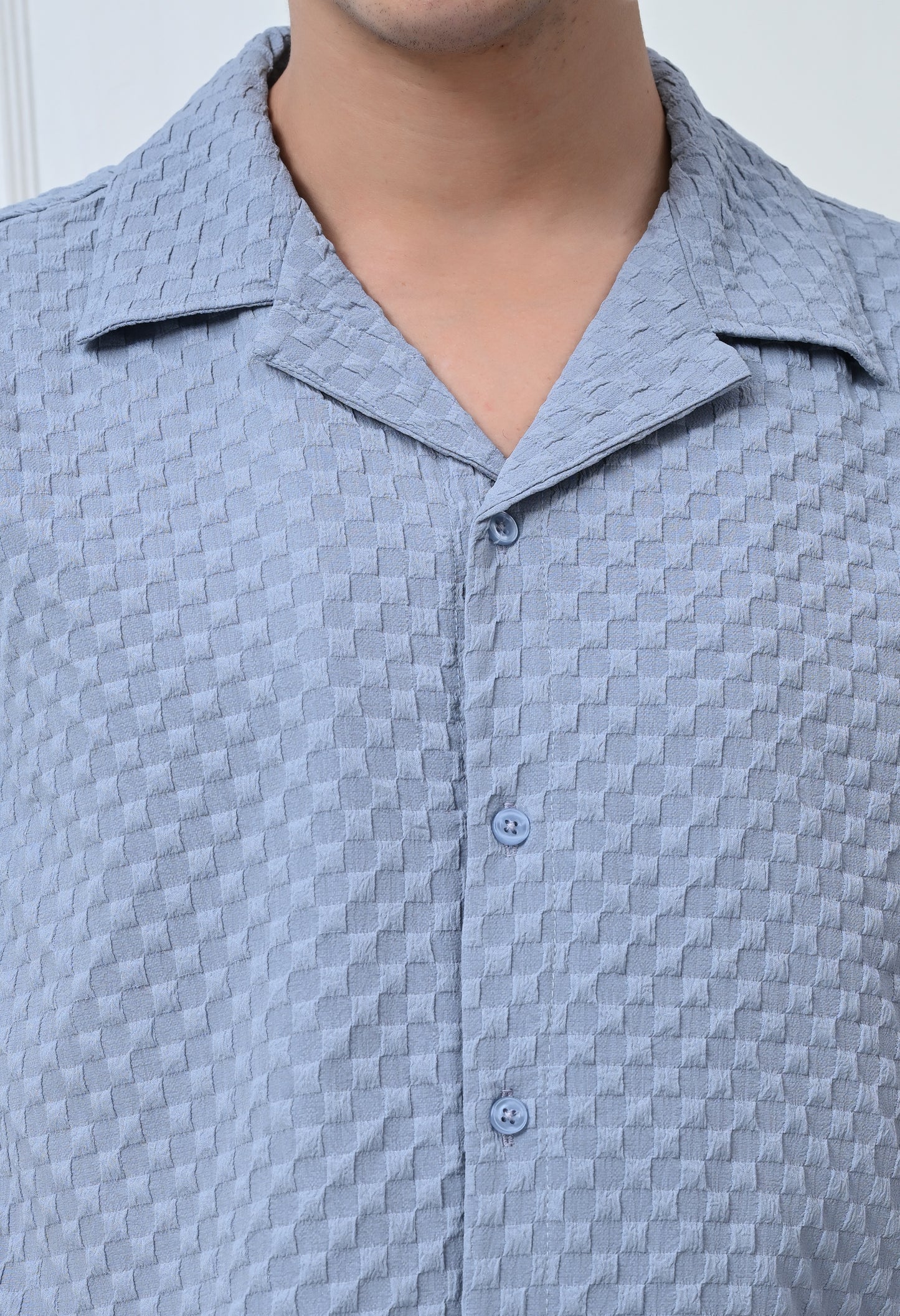 Men's Grey Pattern Regular Fit Half Sleeve Shirt