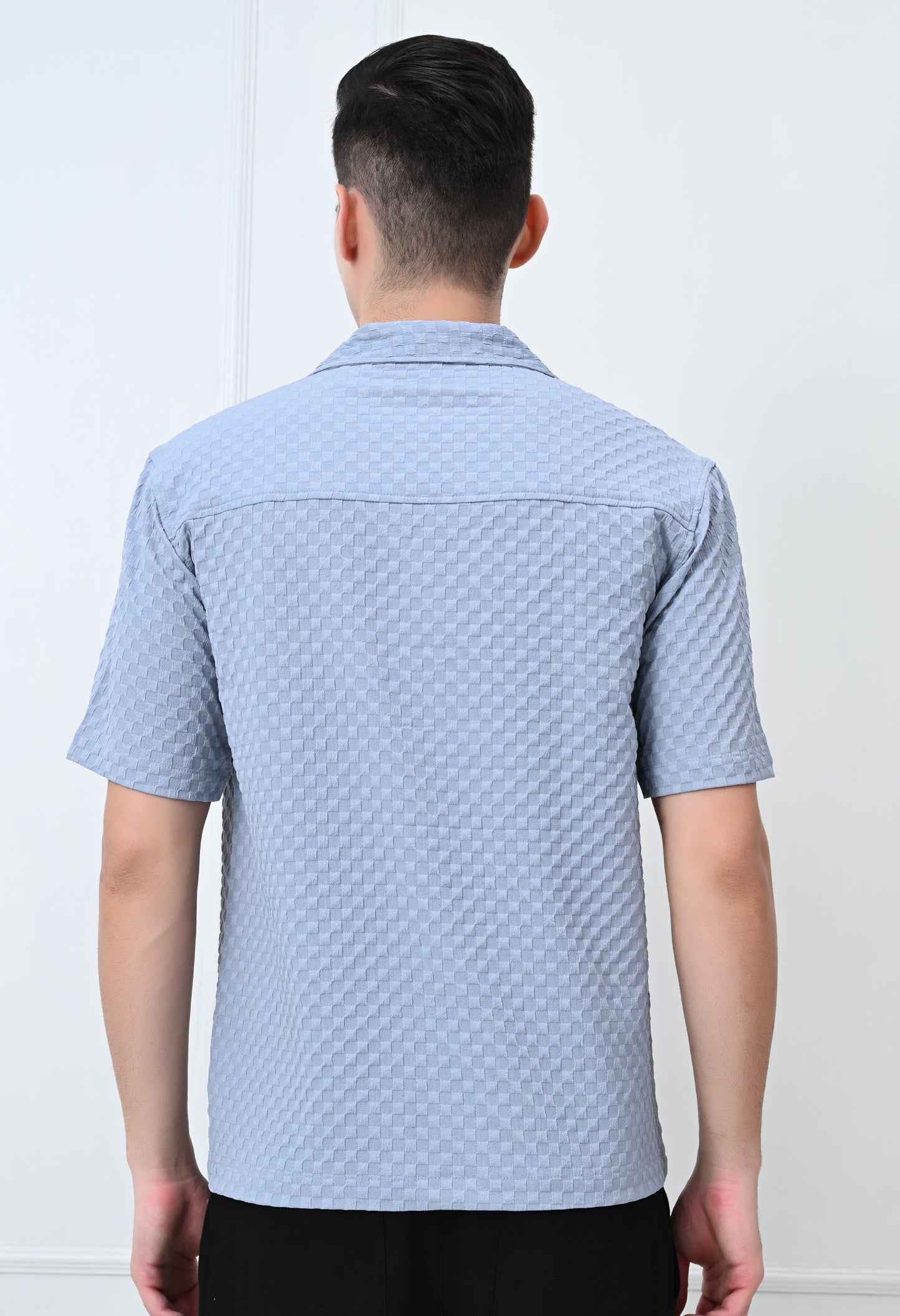 Men's Grey Pattern Regular Fit Half Sleeve Shirt