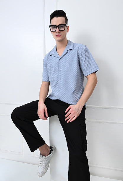 Men's Grey Pattern Regular Fit Half Sleeve Shirt