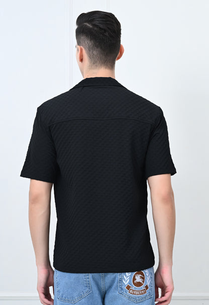 Men's Black Pattern Regular Fit Half Sleeve Shirt