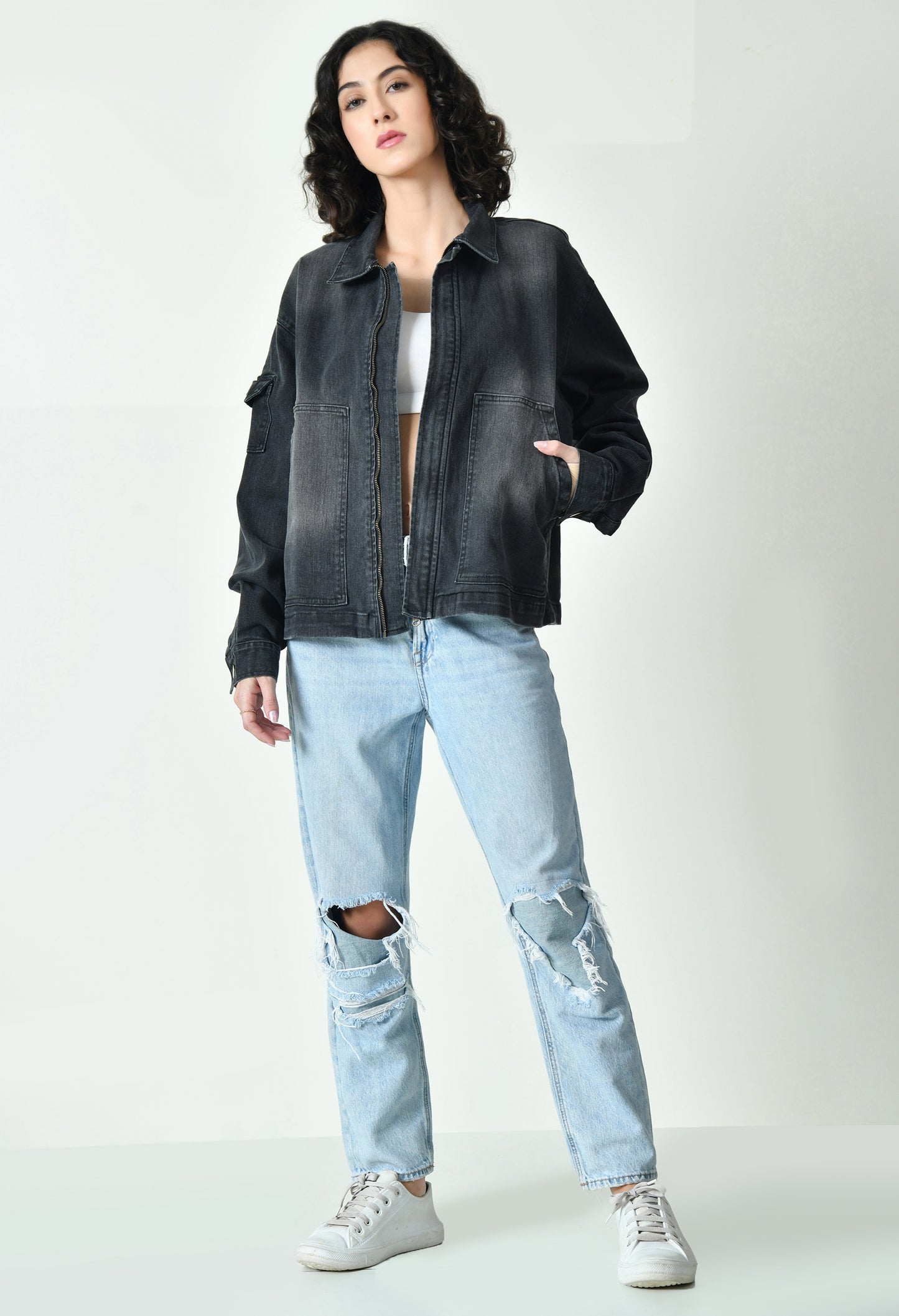 Acid Wash Denim Jacket For Women