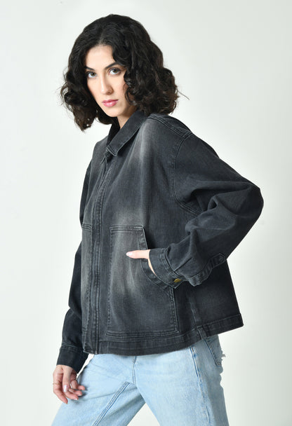 Acid Wash Denim Jacket For Women