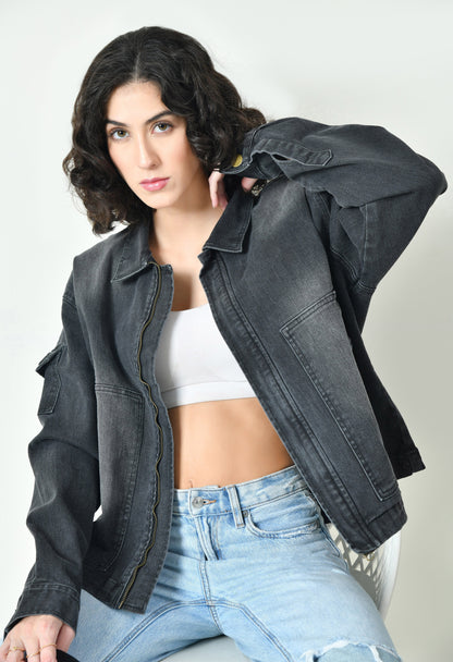 Acid Wash Denim Jacket For Women