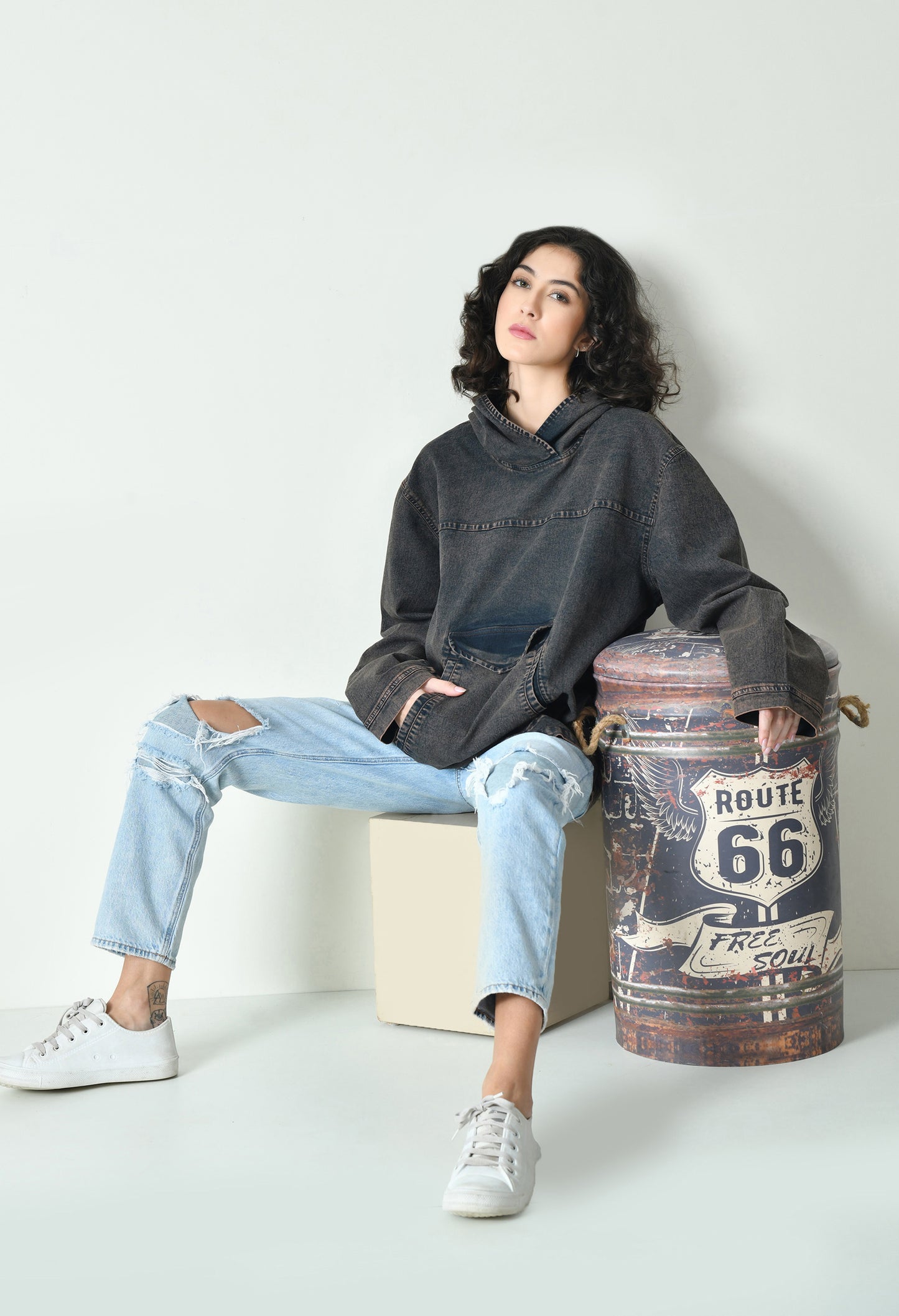 Oversized Denim Hoodie For Women