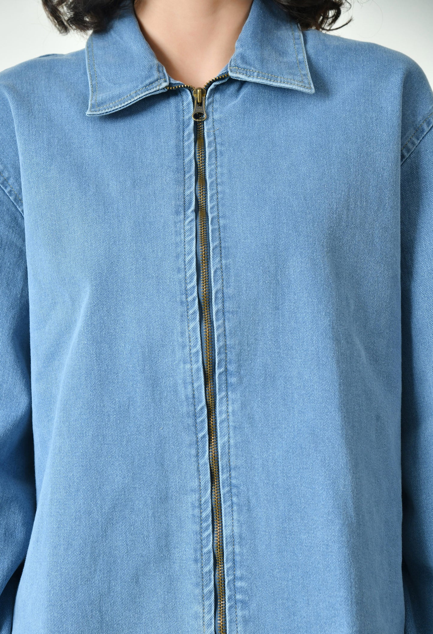 Spring Ring Sky Blue Jacket With Zipper For Women