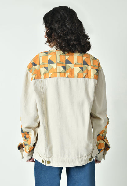 Patch Work Beige Jacket For Women