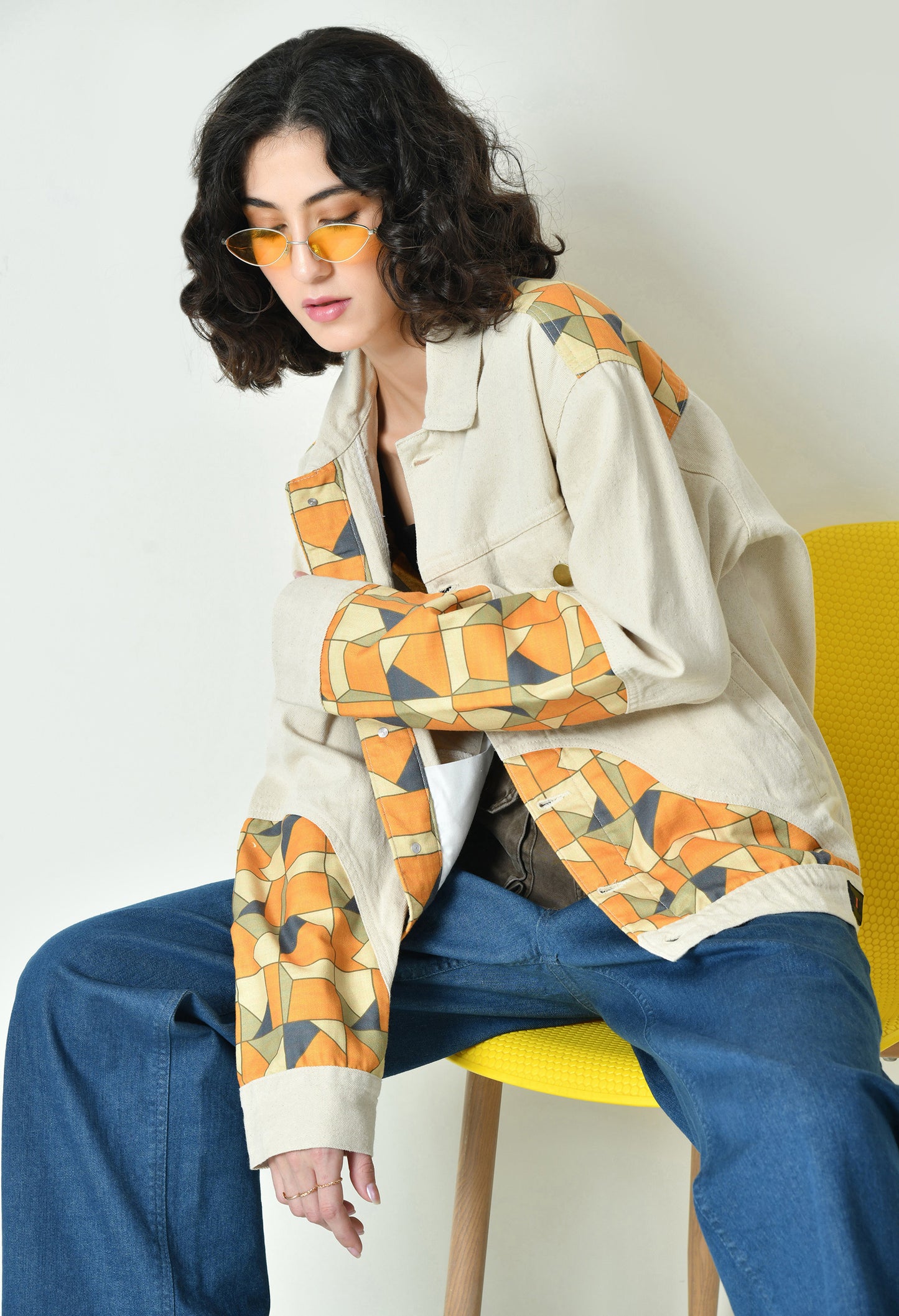 Patch Work Beige Jacket For Women