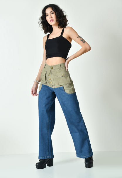 Dual Colour Carpenter Pants For Women