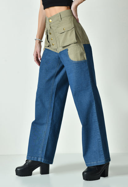 Dual Colour Carpenter Pants For Women