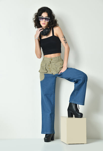 Dual Colour Carpenter Pants For Women