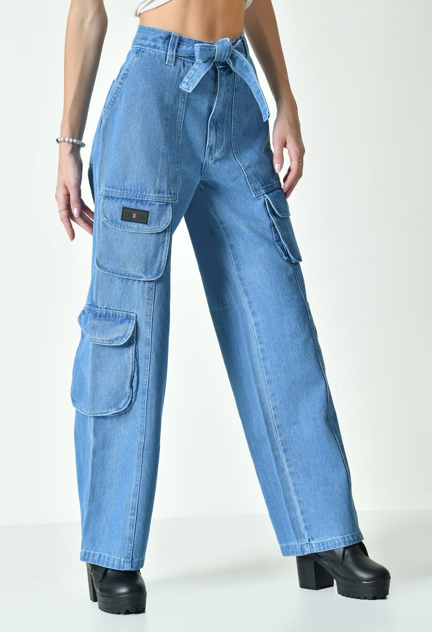 Blue Drift Denim Cargo With Drawstring Belt For Women