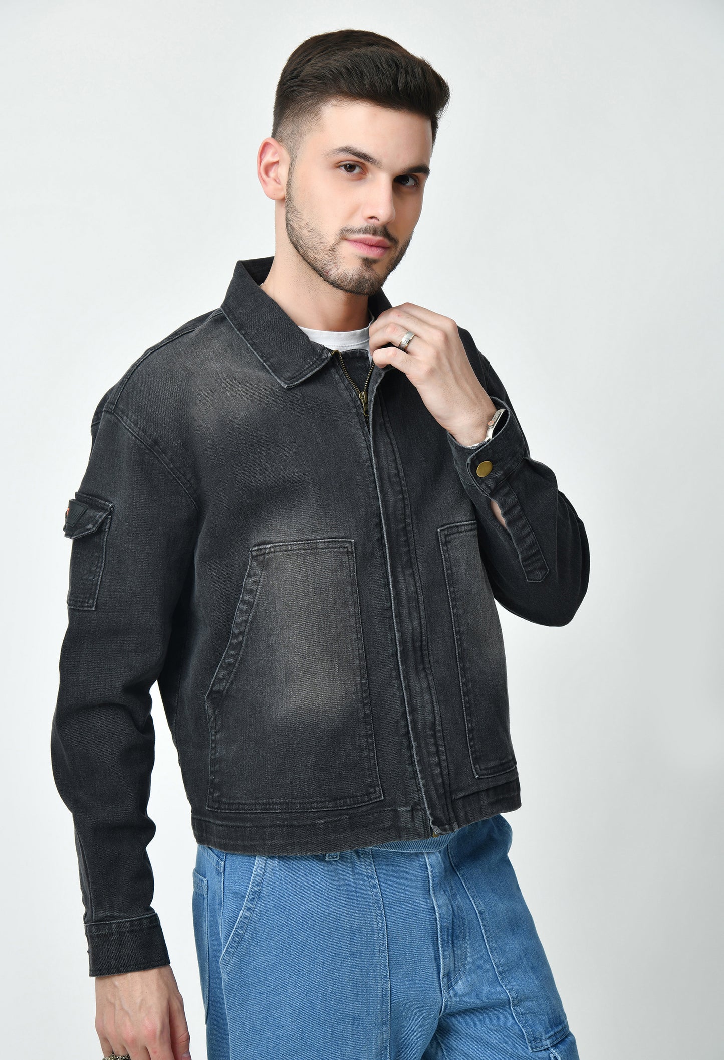 Acid Wash Denim Jacket For Men