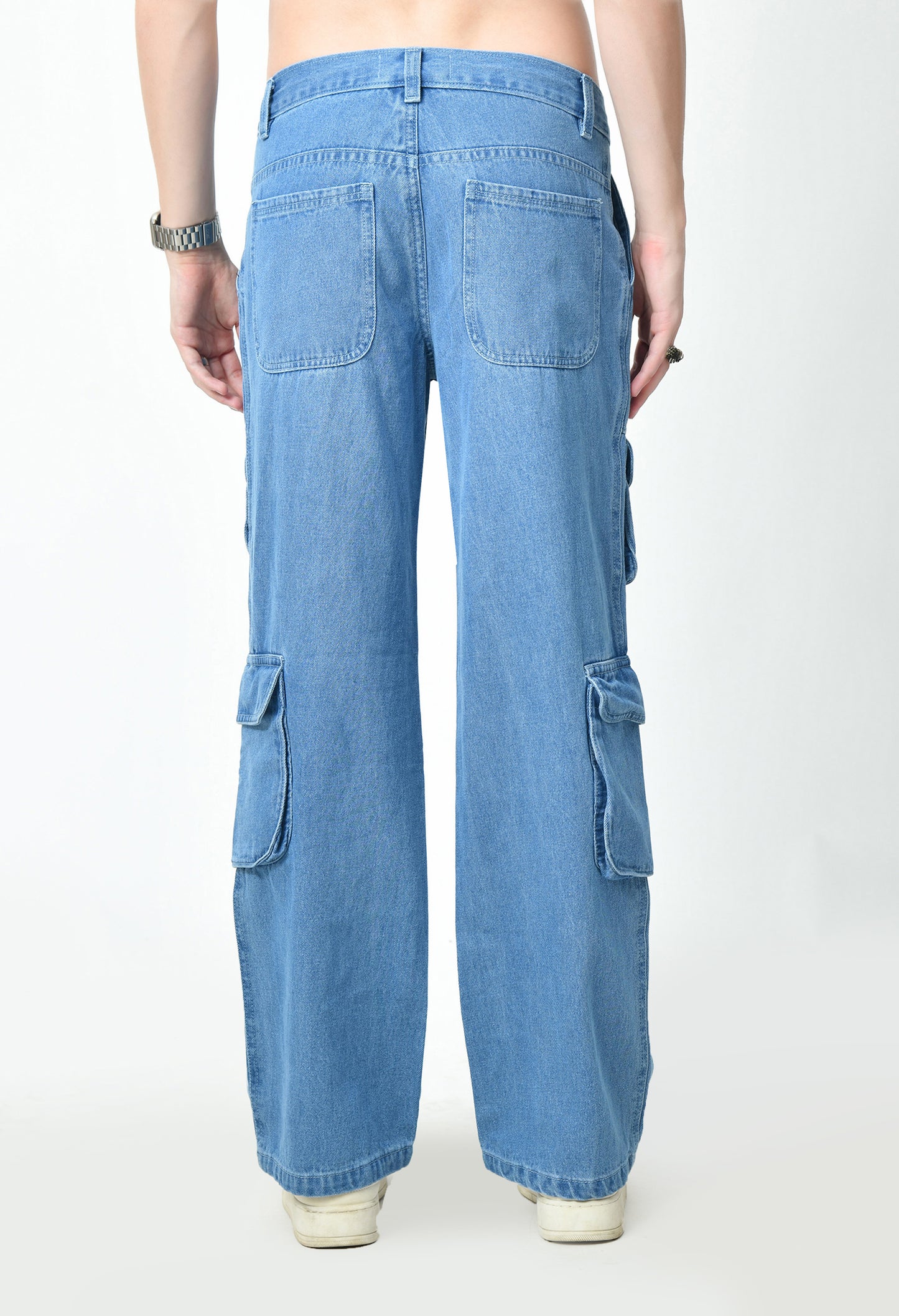 Blue Drift Denim Cargo With Drawstring Belt For Men