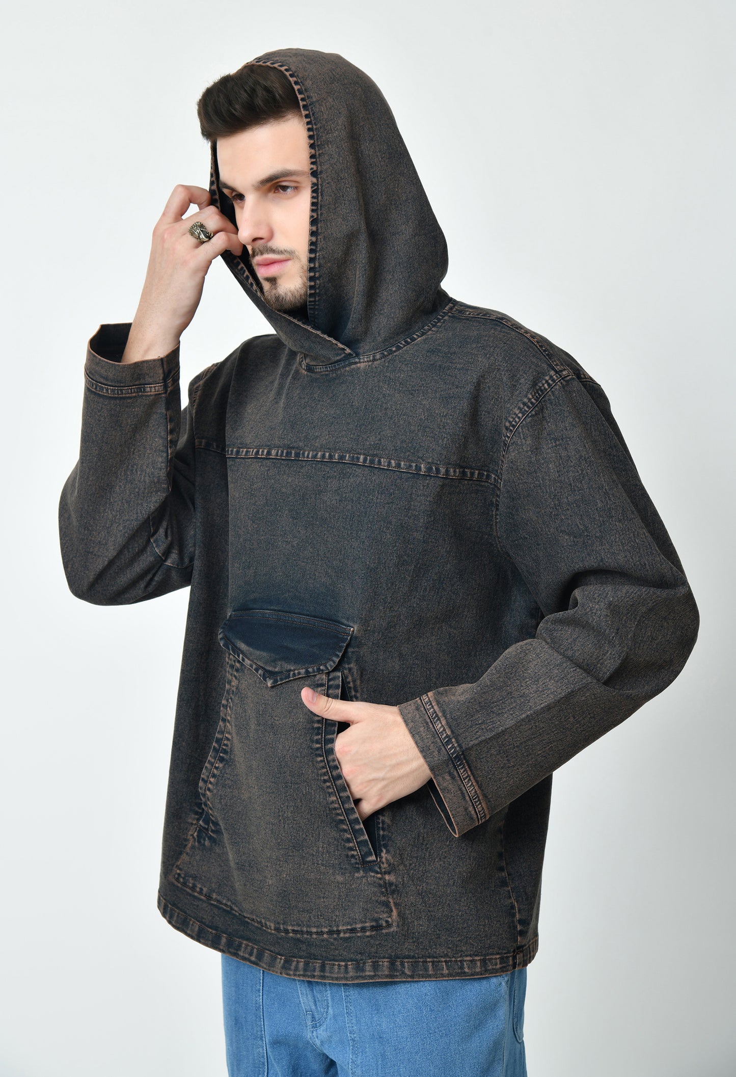 Oversized Denim Hoodie For Men