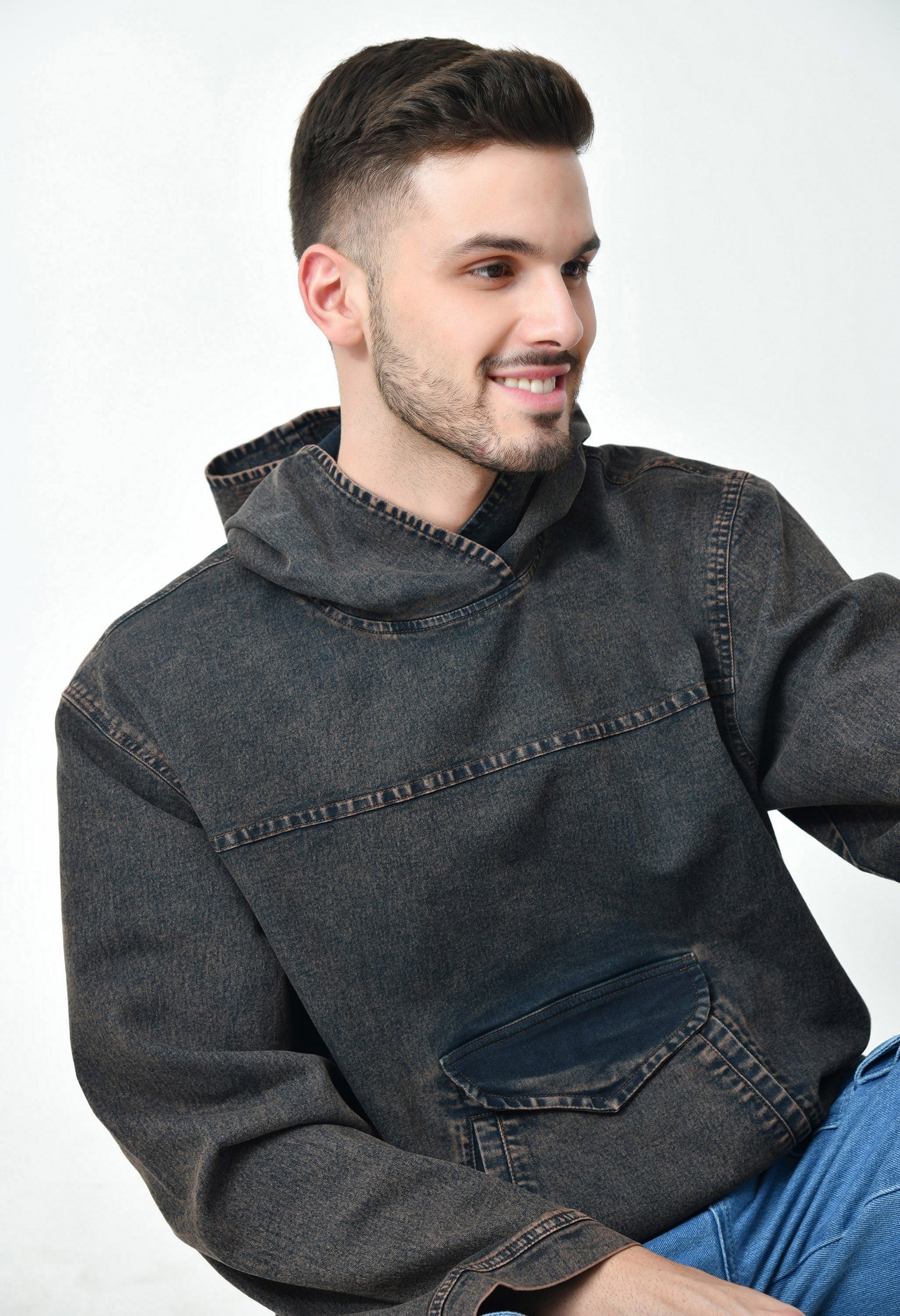 Oversized Denim Hoodie For Men