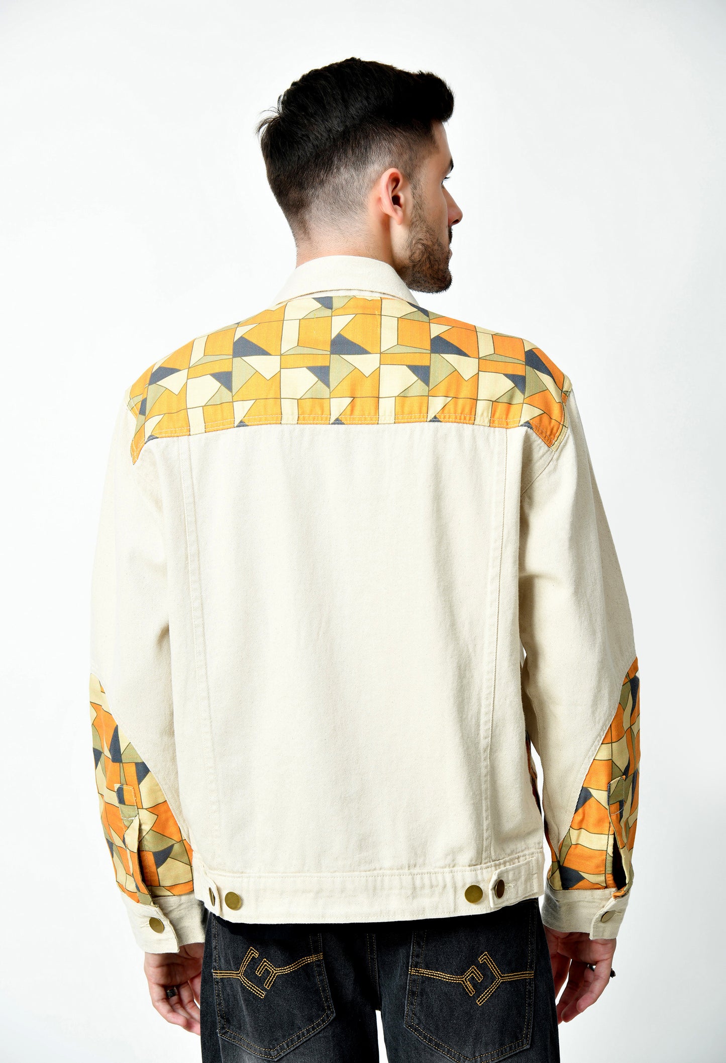 Patch Work Beige Jacket For Men