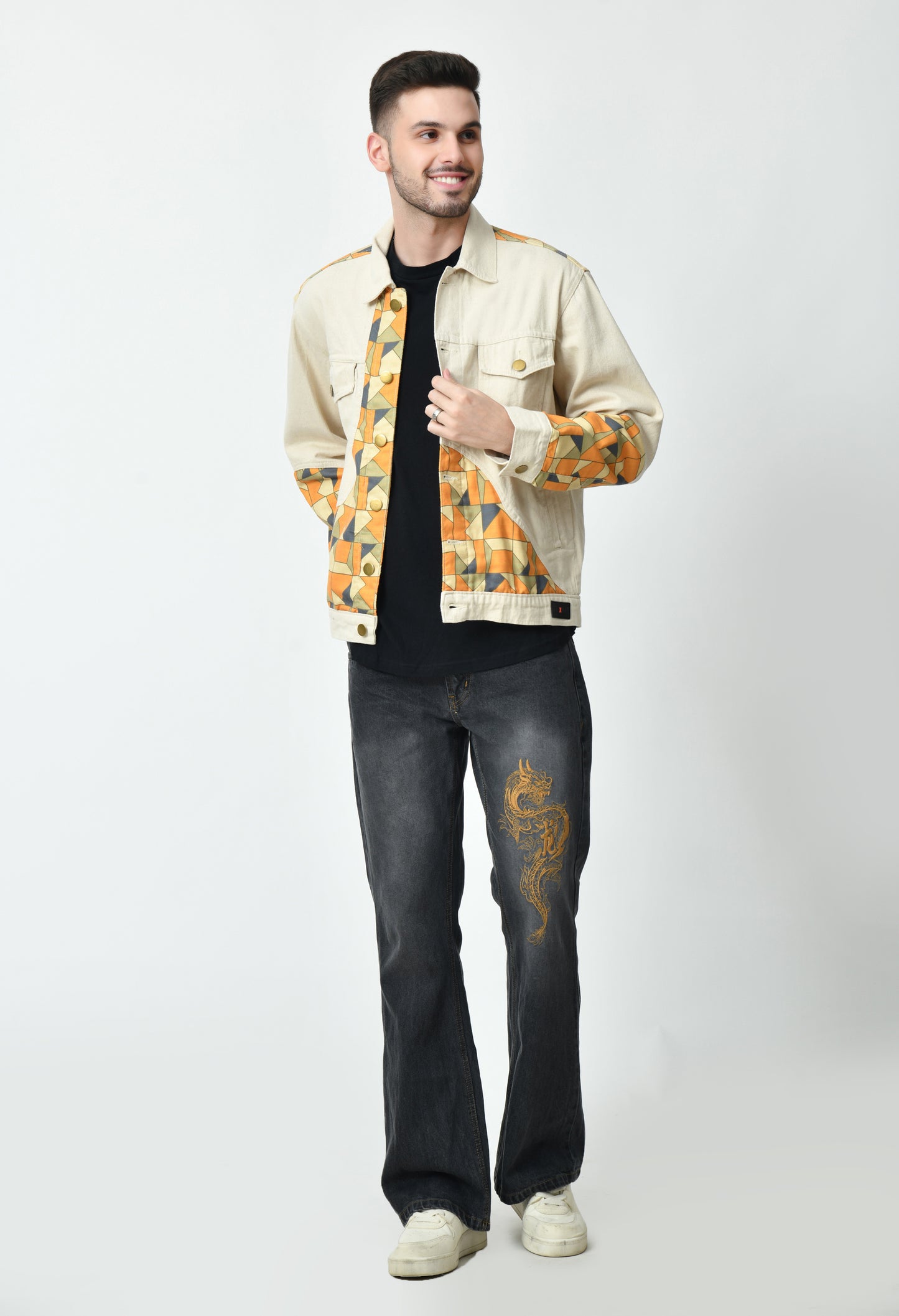 Patch Work Beige Jacket For Men